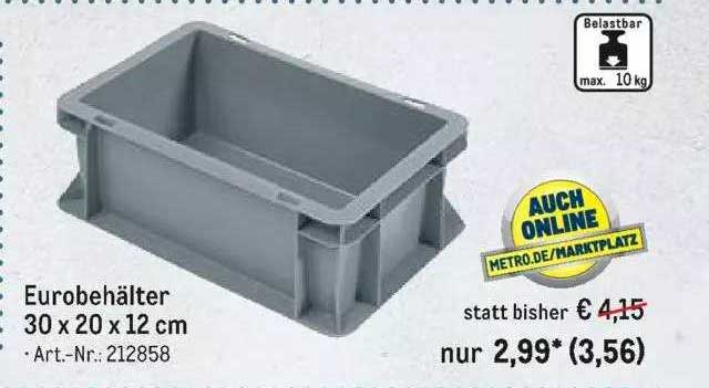 10 Contenitori Euro 40x30x12 Cm - Grigi, Da 10 Litri, Impilabili, Per Magazzino E Casa - Foto 2