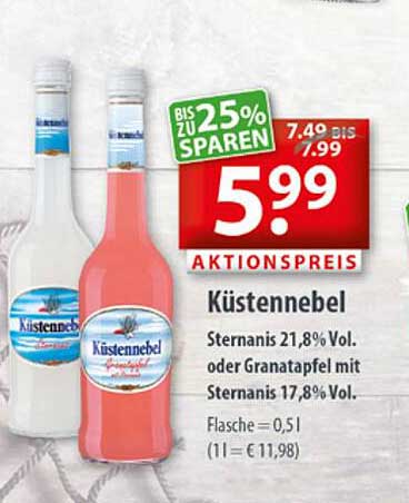 Küstennebel Sternanis Mit Getränkeland Vol Ganatapfel Oder 21.8% bei Angebot Vol Sternanis 17.8