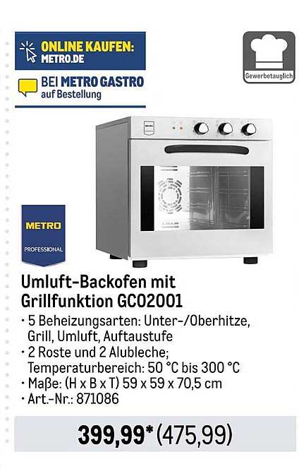 Metro Professional Umluftbackofen Mit Grillfunktion Gc02001 Angebot