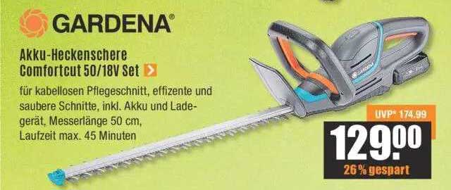 Gardena Akkuheckenschere Comfortcut 5018v Set Angebot bei VBaumarkt