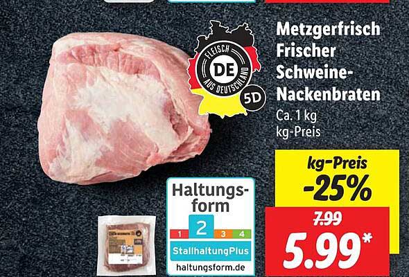 Angebot Schweine-nackenbraten bei Metzgerfrisch Frischer Lidl