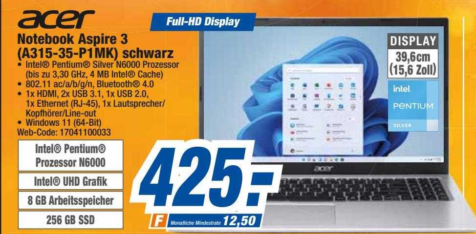 Acer Notebook Aspire 3 (a315-35-p1mk) Schwarz Angebot bei Expert ...