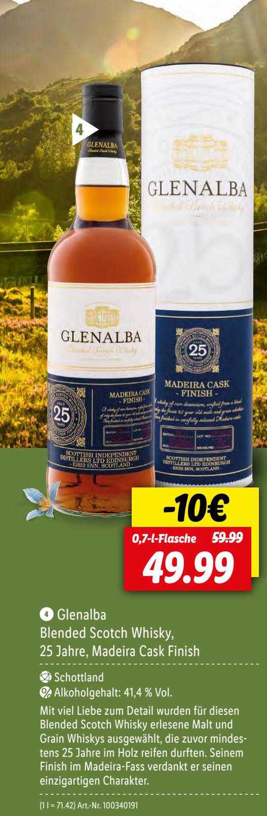 Glenalba Blended Scotch Whisky 25 Jahre Madeira Cask Finish Angebot bei  Lidl