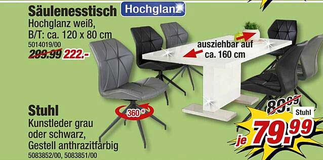 Säulenesstisch, Stuhl Angebot bei POCO