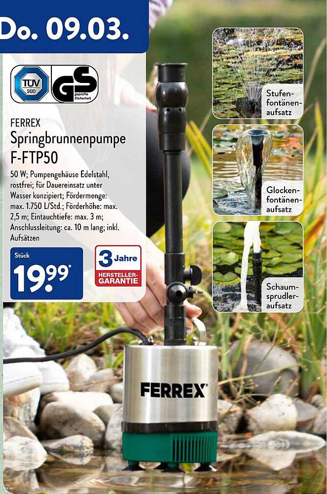 Ferrex Springbrunnenpumpe Fftp50 Angebot bei ALDI Nord 1Prospekte.de