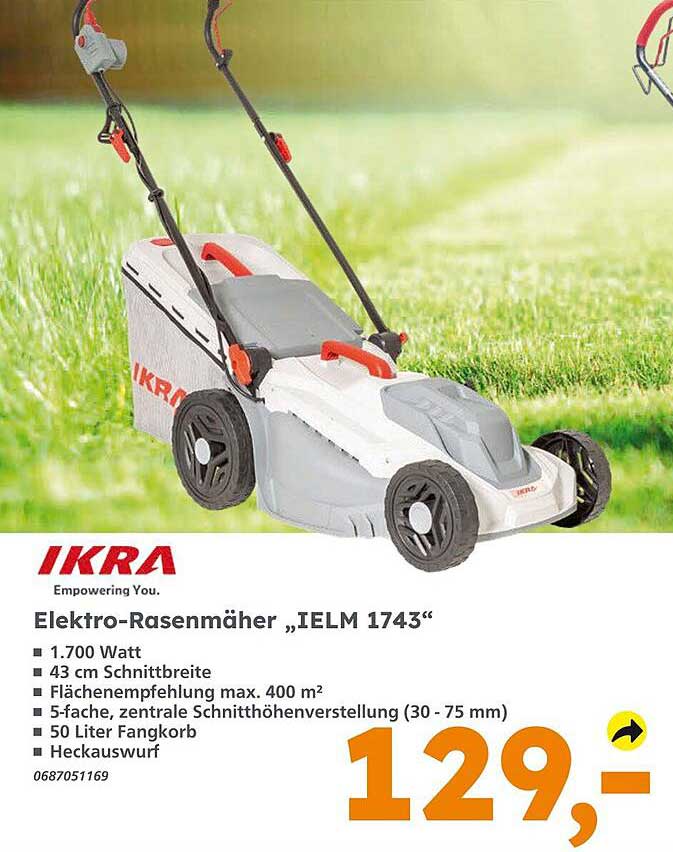 Ikra Elektrorasenmäher „ielm 1743“ Angebot bei Globus Baumarkt