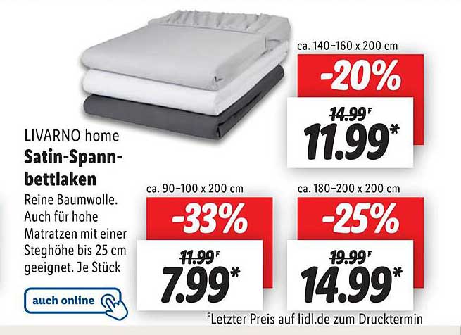 Livarno Home Satinspannbettlaken Angebot bei Lidl 1Prospekte.de
