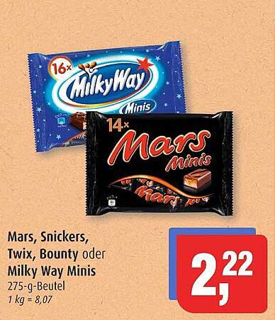 Markant Mars, Snickers, Twix, Bounty Oder Milky Way Minis