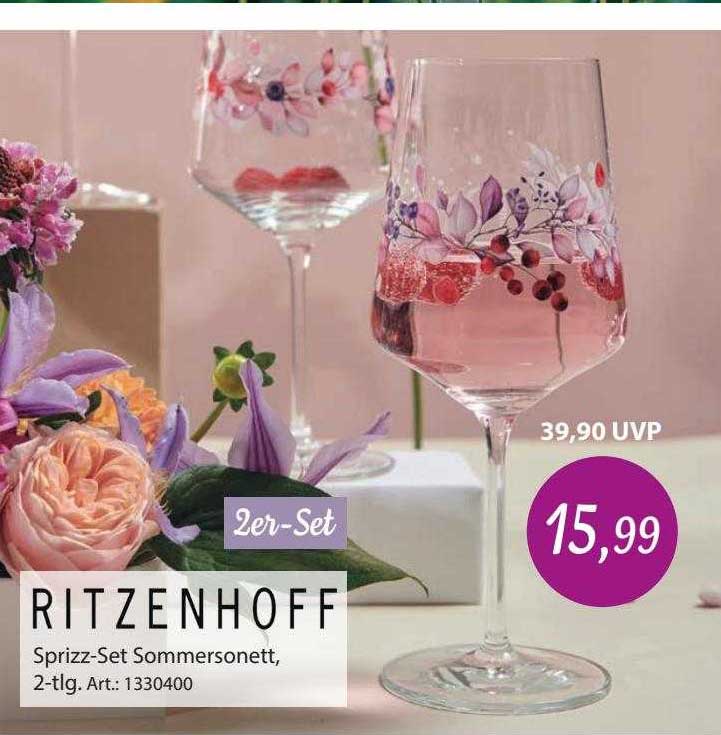 RITZENHOFF 6011001 Lot de 2 verres à apéritif 500 ml – Série Sommersonett n° 1 – Motif floral – Fabriqué en Allemagne