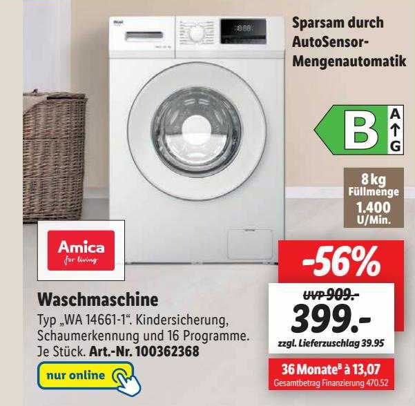 Amica Waschmaschine Typ „wa 14661-1“ Angebot bei Lidl