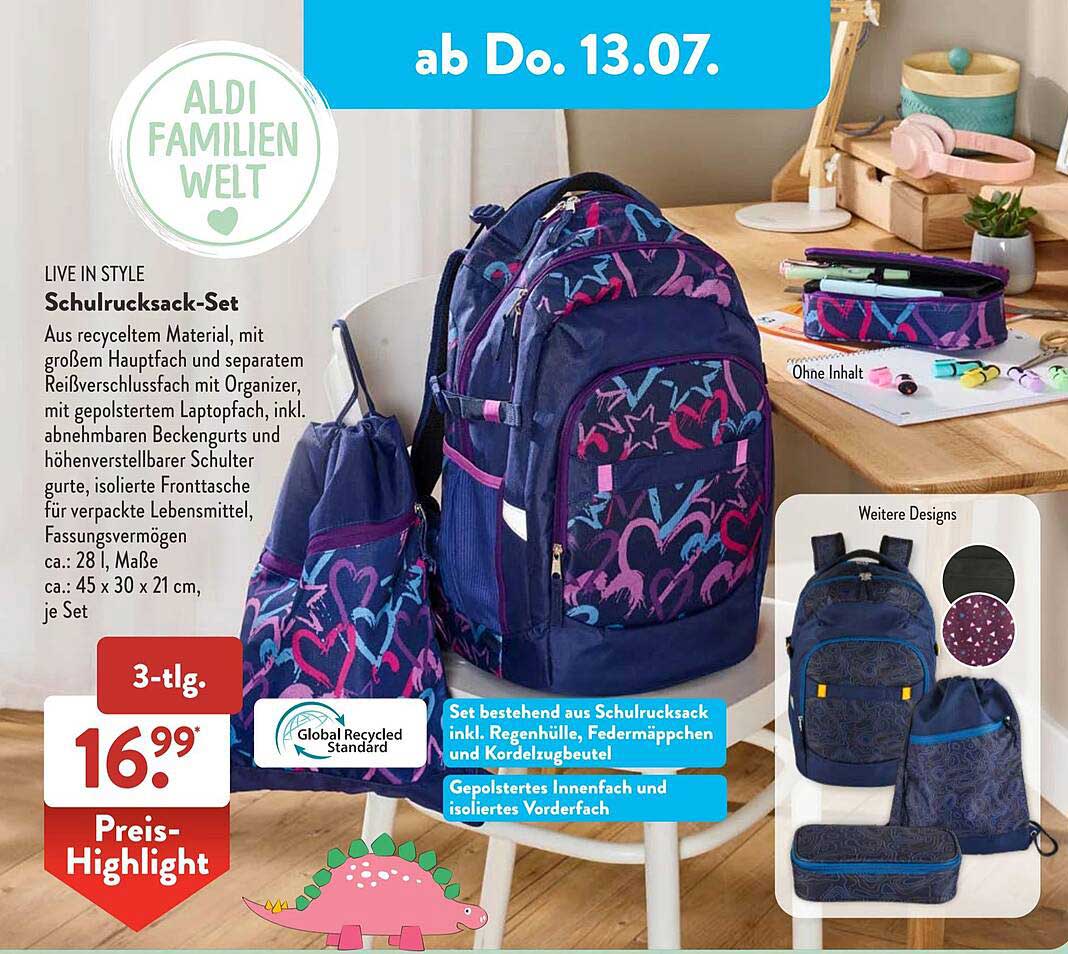 Live In Style Schulrucksack-set Angebot bei ALDI SÜD - 1Prospekte.de
