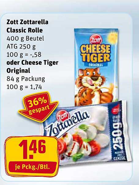 Zottarella Classic Original REWE Oder Tiger Cheese Angebot Rolle Zott bei Kaufpark