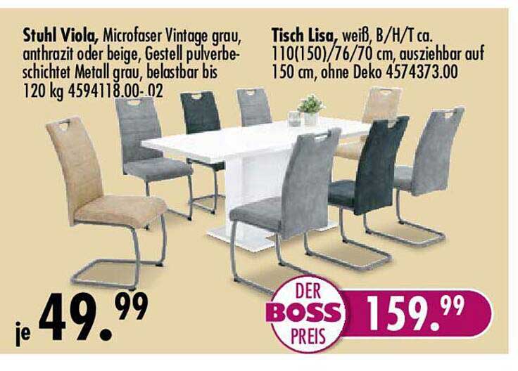 Stuhl Viola Tisch Lisa Angebot bei Möbel Boss 1Prospekte.de