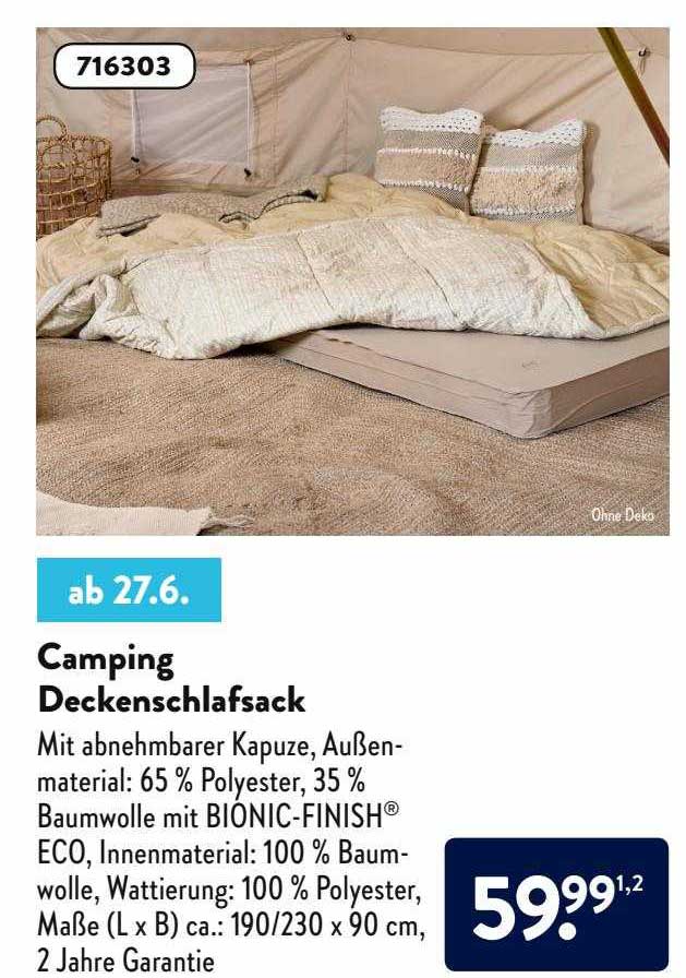 Camping Deckenschlafsack Angebot bei ALDI SÜD 1Prospekte.de