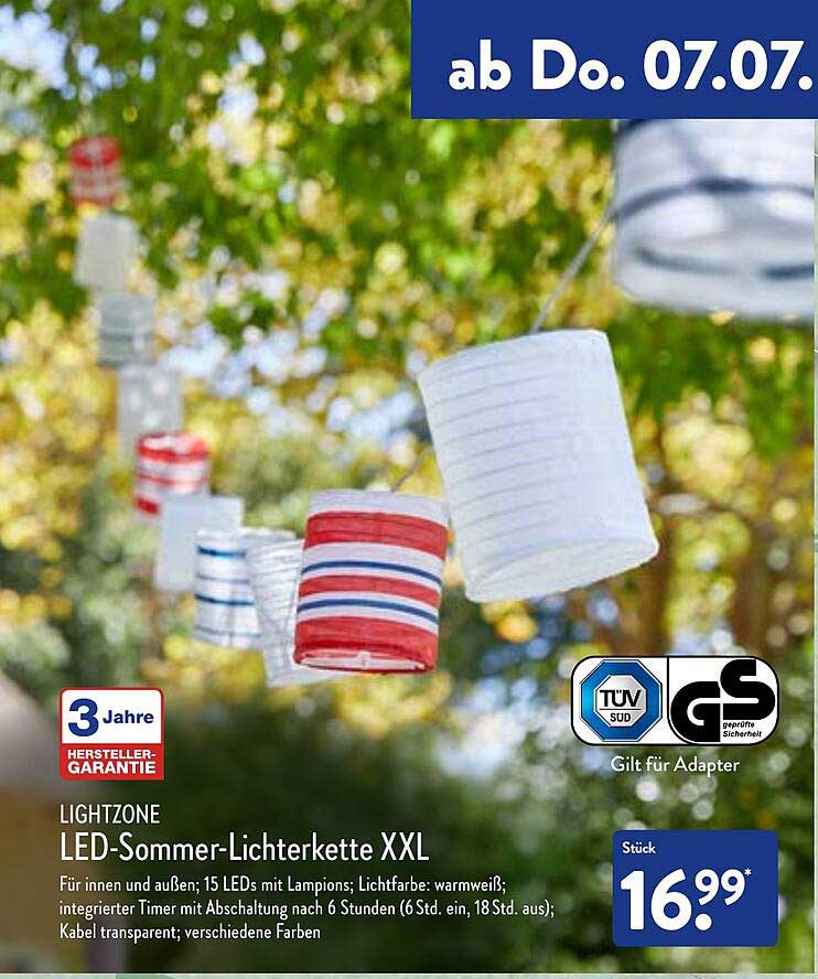 Timer Partylicht für Außen & Innen /NEU! LED Sommer-Lichterkette XXL mit 6 Std 