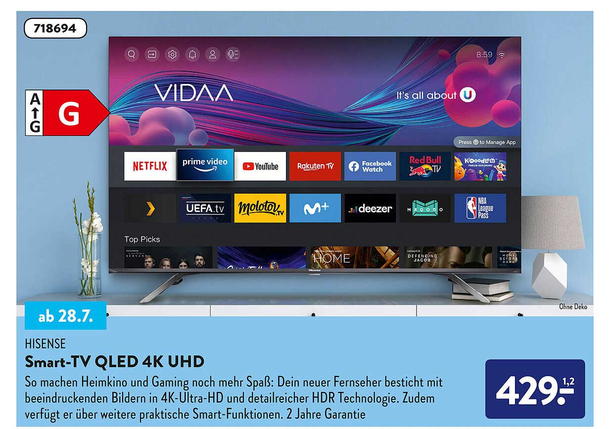 Hisense Smarttv QLED 4K UHD Angebot bei ALDI SÜD 1Prospekte.de