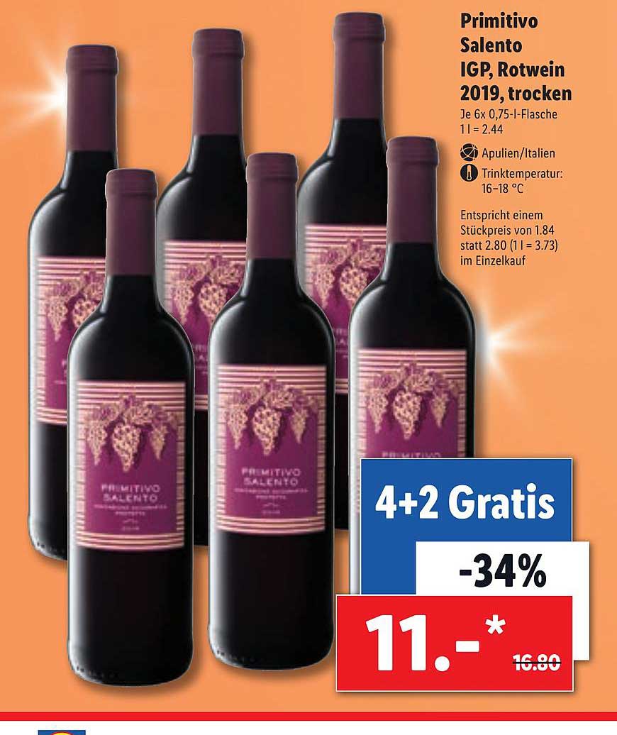 Primitivo Salento IGP, Rotwein Angebot Lidl 2019, Trocken bei