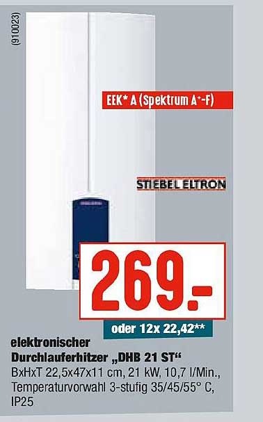 Stiebel Eltron elektronischer Durchlauferhitzer DHB 21 ST 21 kW EEK