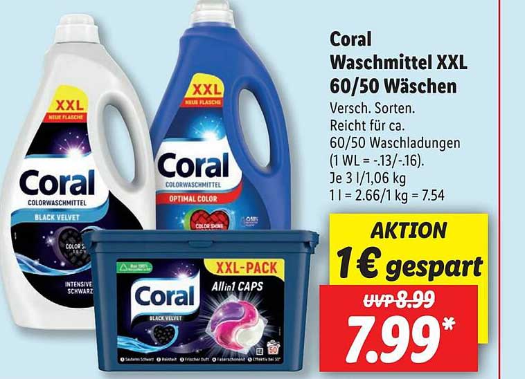 Coral Waschmittel XXL 60-50 Wäschen Angebot bei Lidl