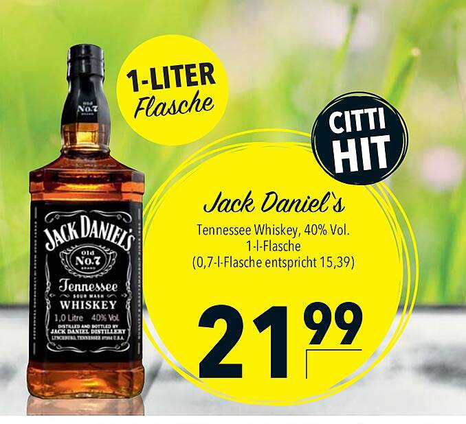 Jack Daniel's Tennessee Whiskey 40% Vol Angebot bei CITTI Markt ...