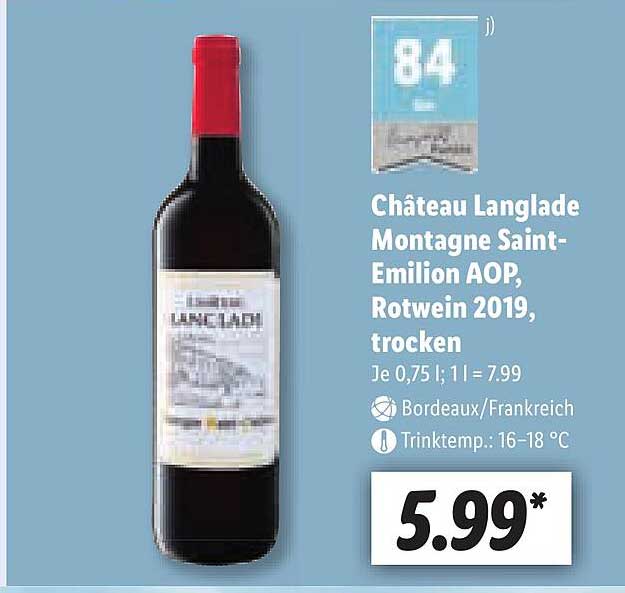 2019 Rotwein Aop Saint-emilion Montagne Trocken bei Angebot Château Langlade Lidl