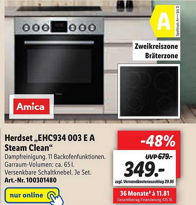 Herdset „ehc934 003 E A Steam Clean” Amica Angebot bei Lidl