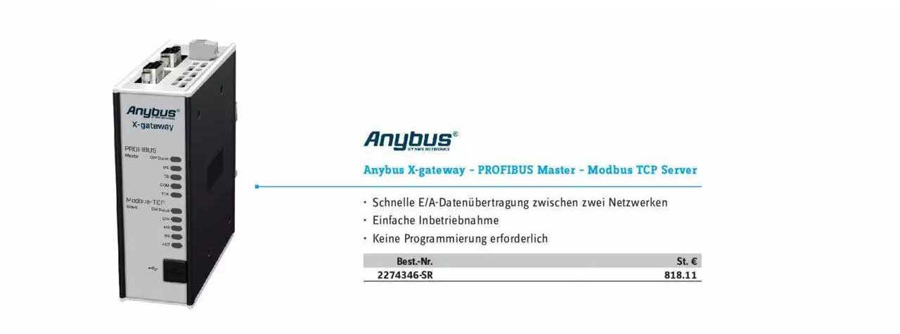 Conrad Anybus X-gatewy - Profibus Master - Modbus Tcp Server