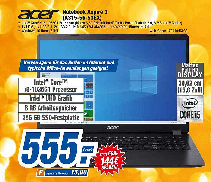 Acer Notebook Aspire 3 A315-56-53ex Angebot bei HEM Expert