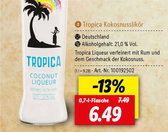 Tropica Kokosnusslikör Angebot bei Lidl