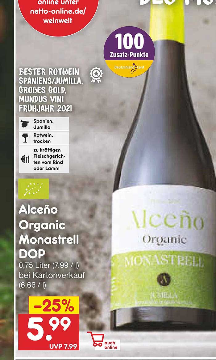 Netto bei Dop Angebot Marken-Discount Alceño Organic Monastrell