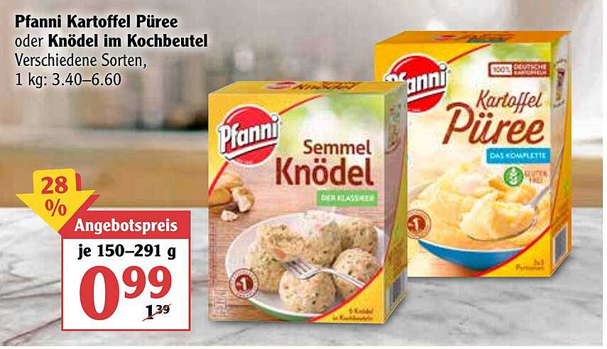 Pfanni Kartoffel Püree Oder Knödel Im Kochbeutel Angebot bei Globus