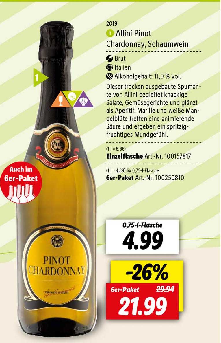 Angebot Allini Lidl Pinot Chardonnay, bei Schaumwein
