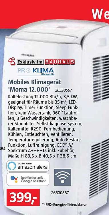 af rent faktisk Smag Proklima Mobiles Klimagerät „moma 12.000” Angebot bei Bauhaus