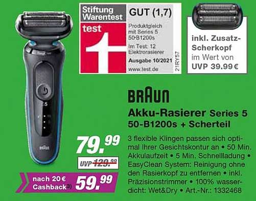 EP Braun Akku-rasierer Series 5 50-b1200s + Scherteil