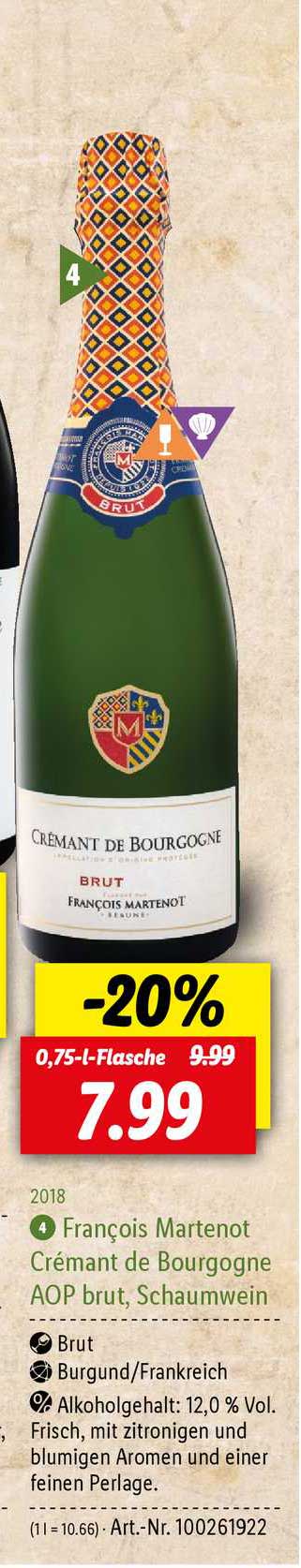 Francois Martenot Crémant De Bourgogne Aop Brut, Schaumwein Angebot bei  Lidl