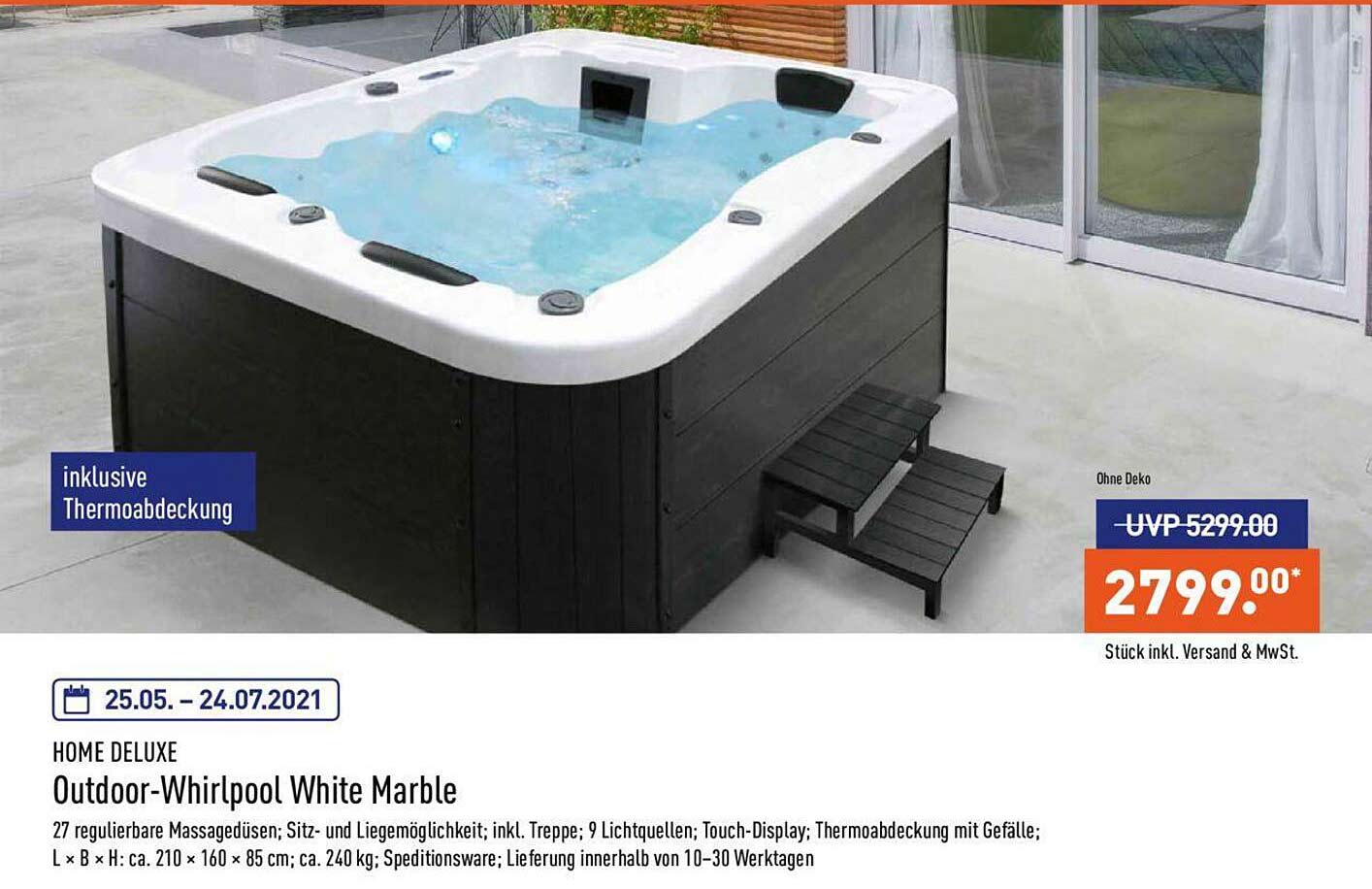 Home Deluxe Outdoor-whirlpool White Marble Angebot bei ALDI Nord