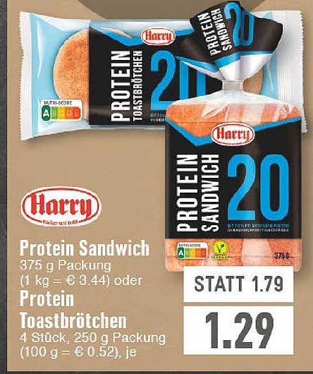 E Center Harry Protein Sandwich Oder Protein Toastbrötchen