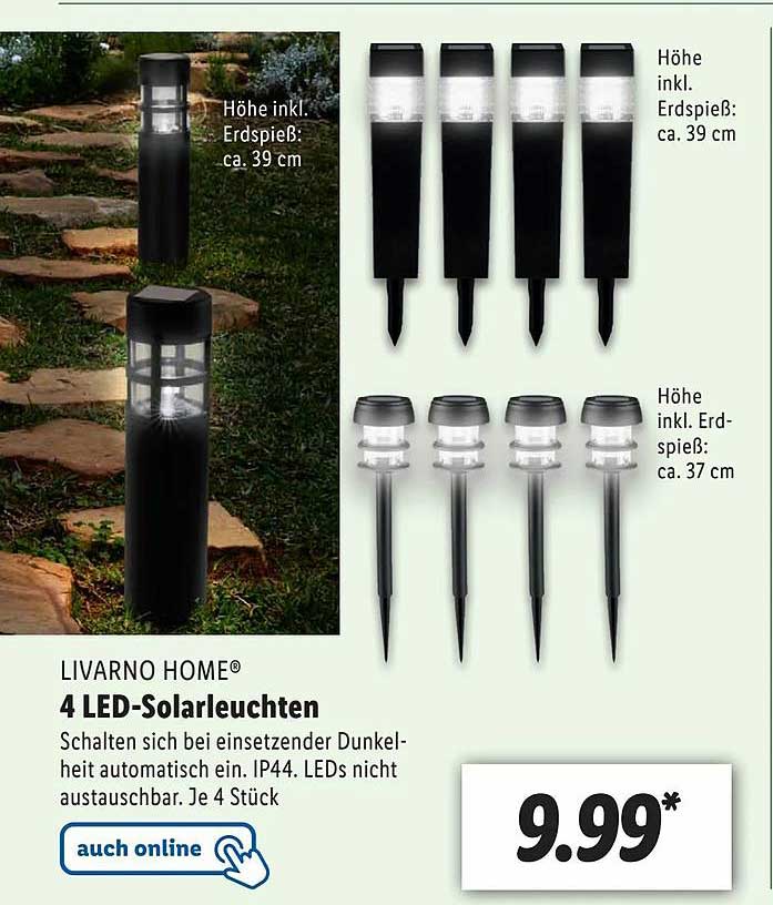 Livarno Home 4 Led-solarleuchten Angebot bei Lidl