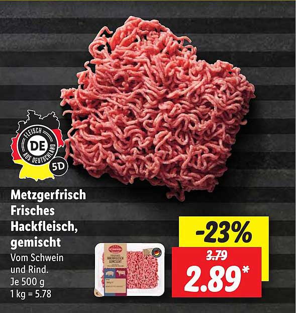 Angebot bei Metzgerfrisch Frisches Gemischt Hackfleisch, Lidl