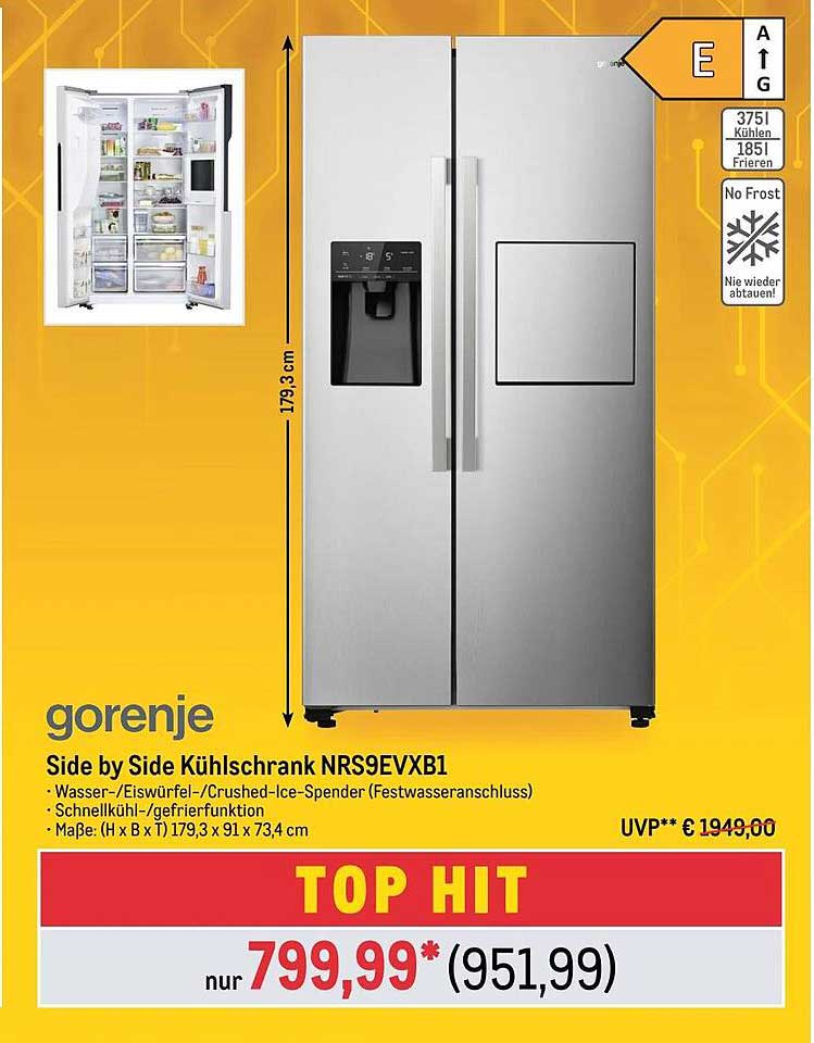 Gorenje Side By Side Kühlschrank Nrs9evxb1 Angebot bei METRO