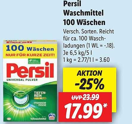 Persil Waschmittel 100 Wäschen Angebot bei Lidl 1Prospekte.de
