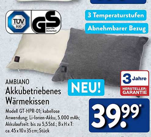 Ambiano Akkubetriebenes Wärmekissen Angebot bei ALDI Nord 1Prospekte.de