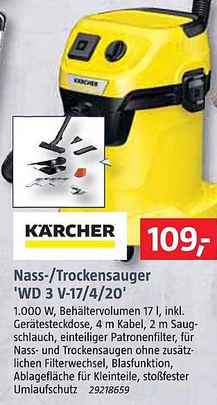 Bauhaus Kärcher Nass- Oder Trockensauger „wd 3 V-17-4-20“