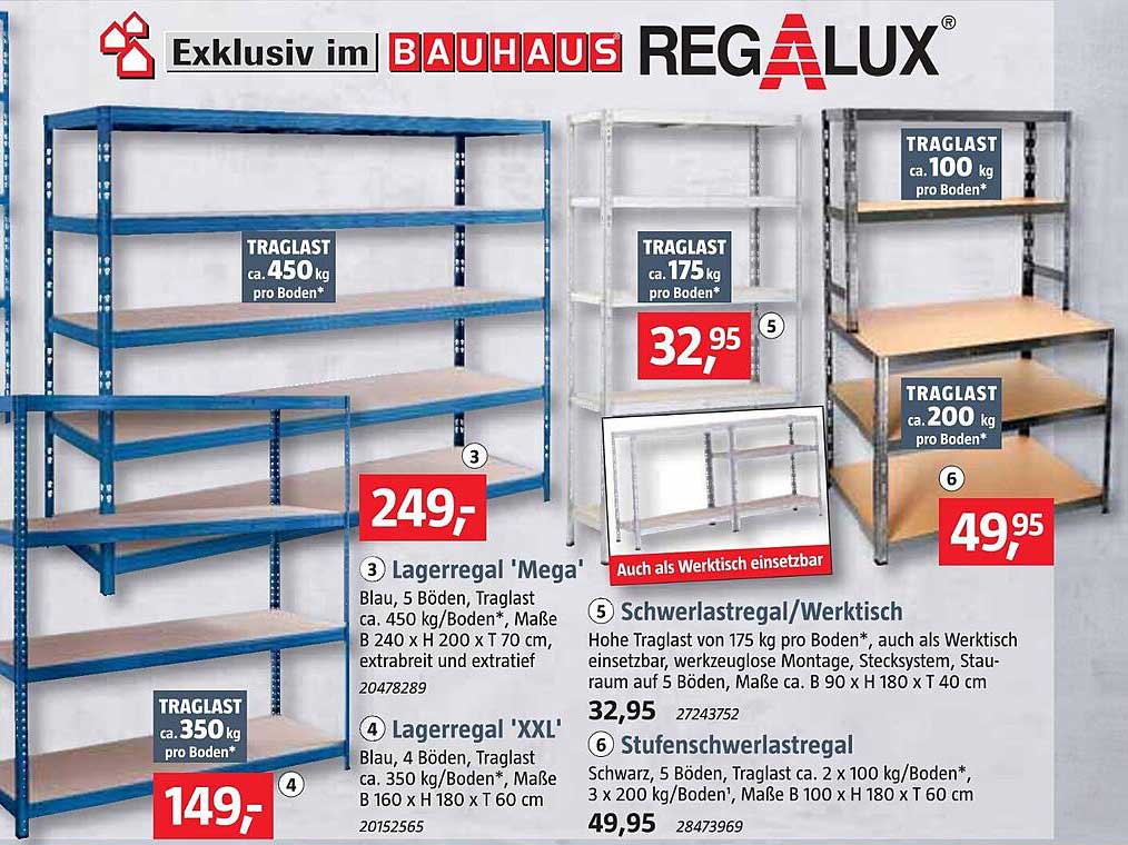 Bauhaus Lagerragal „mega“, „XXL“, Schwerlastregal, Werktisch Oder Stufenschwerlastregal