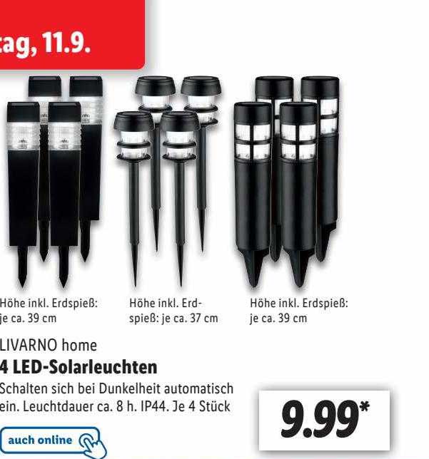 Livarno Home 4 Ledsolarleuchten Angebot bei Lidl 1Prospekte.de