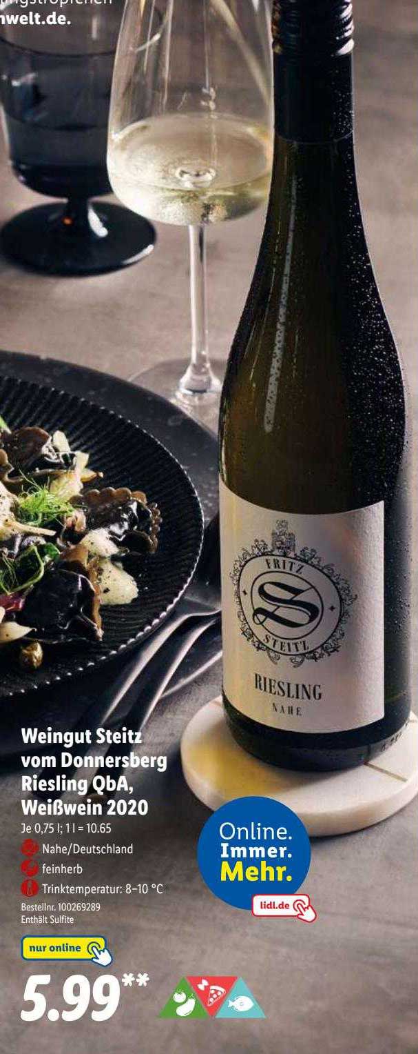 Weingut Steitz Vom Donnersberg Riesling Qba Weißwein 2020 Angebot bei Lidl