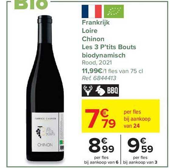 Carrefour Market Frankrijk Loire Chinon Les 3 P'tits Bouts Biodynamisch Rood 2021