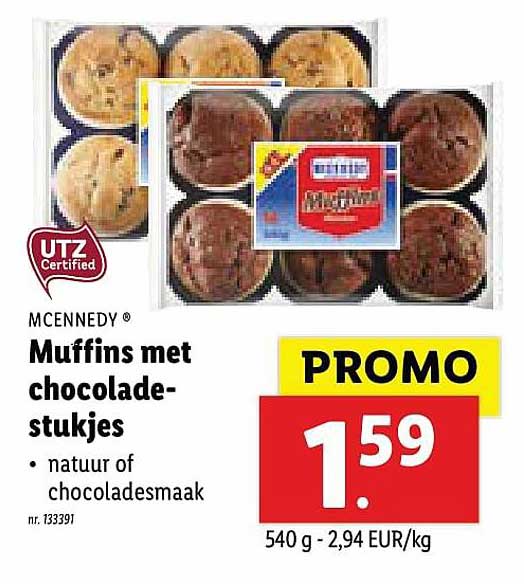 Muffins Chocolade-stukjes Lidl Mcennedy Aanbieding Met bij