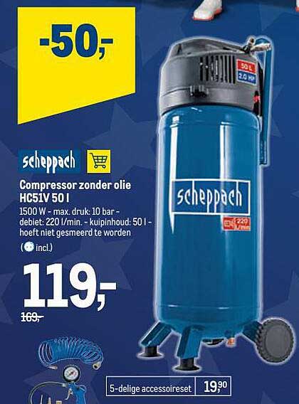 Makro Scheppach Compressor Zonder Olie Hc51v 50l