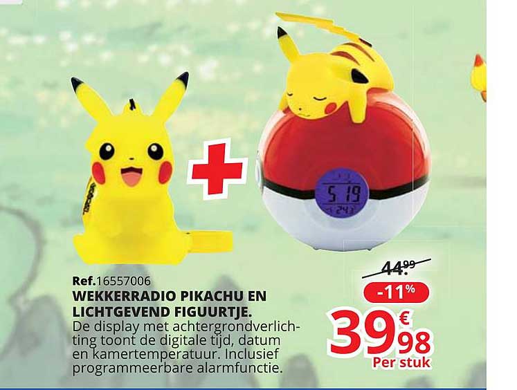 Maxi Toys Wekkerradio Pikachu En Lightgevend Figuurtje